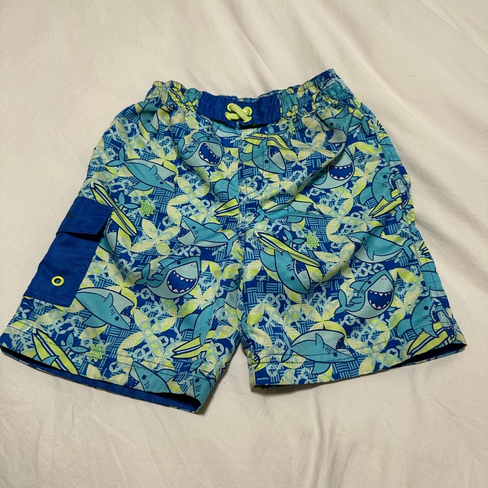 UV Skinz Boys Board Swim Shorts Blue & Green with Sharks! Size S